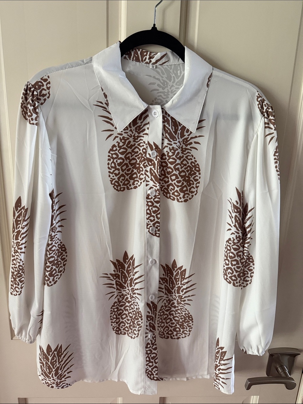 Brown Pineapple Print Button-Down Shirt - Women